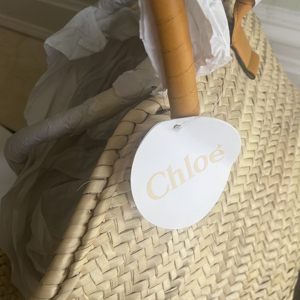 CHLOE MARCIE TOTE BAG LUNA RAFFIA SUNDLOWER YELLOW MEDIUM LARGE - Picture 6 of 9